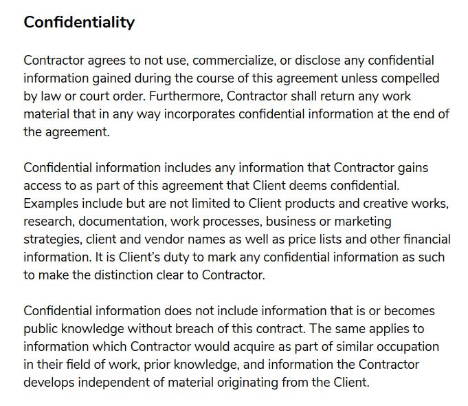 freelance contract template confidentiality agreement