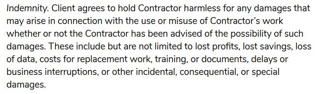 freelance contract template indemnity clause
