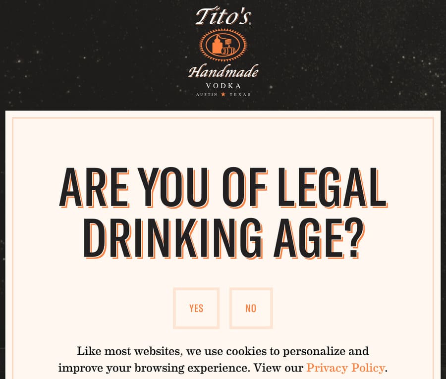 landing page splash page example from tito's